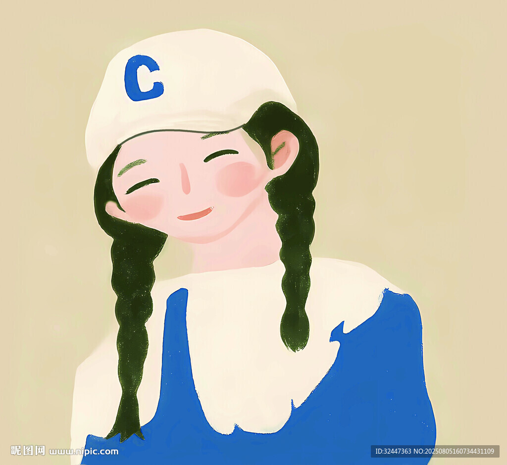 戴帽辮發(fā)女孩的可愛模樣