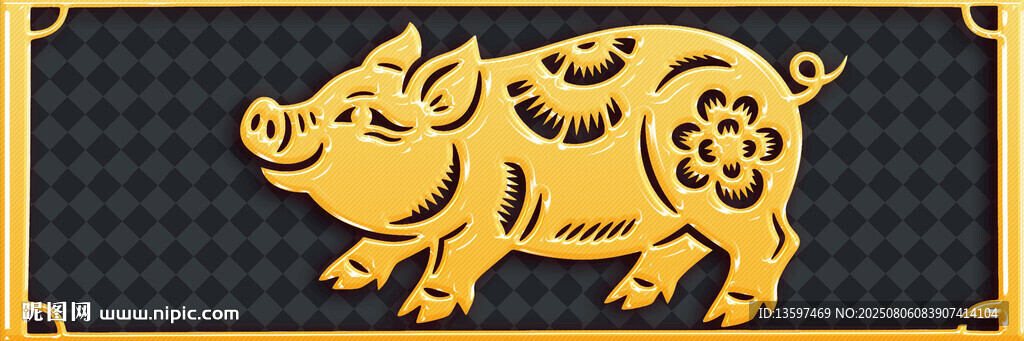 金色剪紙風(fēng)小豬圖案