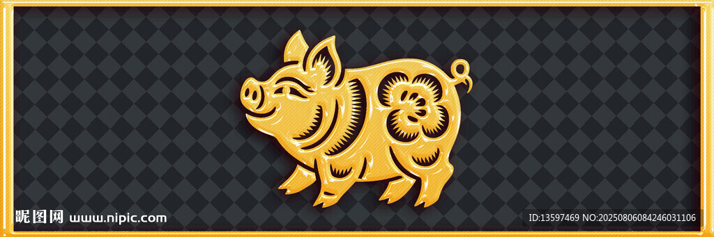 金色剪紙風(fēng)小豬圖案
