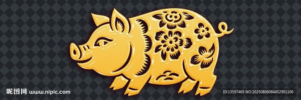 金色花紋小豬圖案