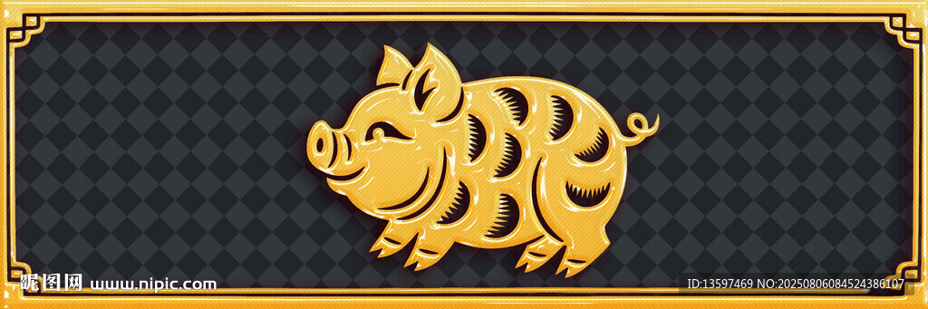 金色立體豬圖案裝飾元素