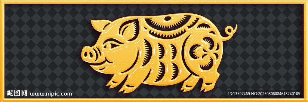 金色剪紙風(fēng)小豬圖案