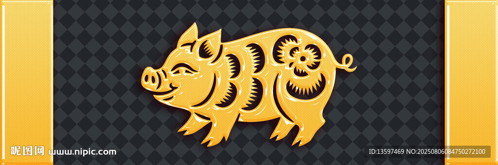 金色剪紙風(fēng)生肖豬圖案