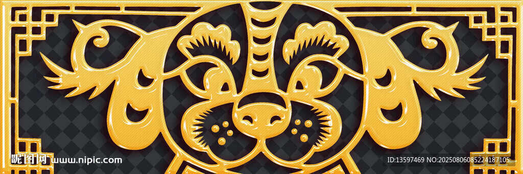 中式古典金色獸面紋圖案