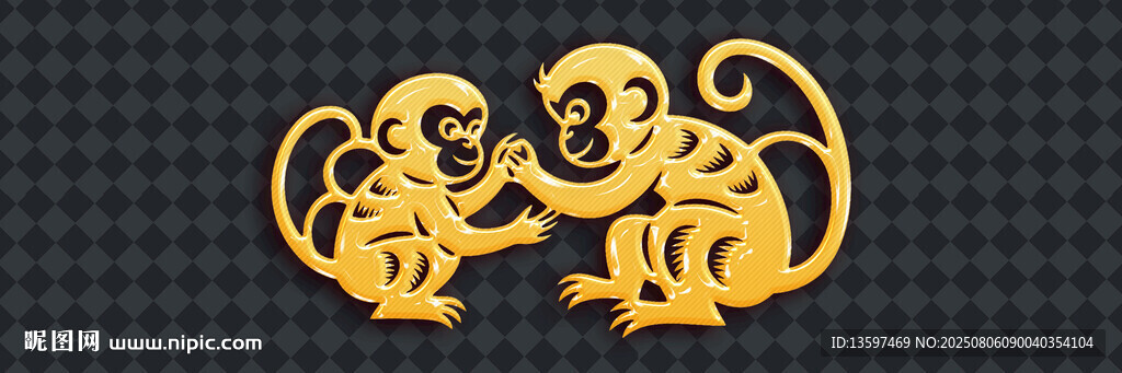 雙猴金飾圖案
