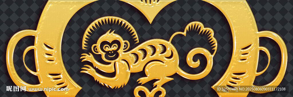 金色心形猴元素精美圖案