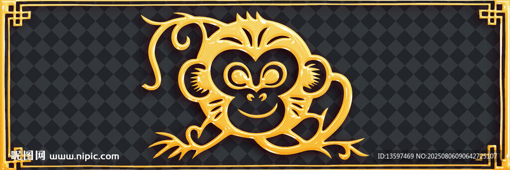 金色猴頭圖案裝飾元素
