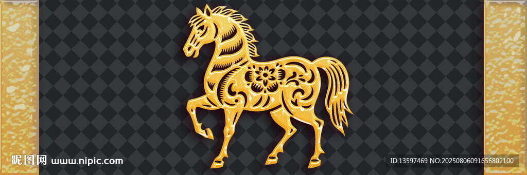 金色花紋駿馬圖案
