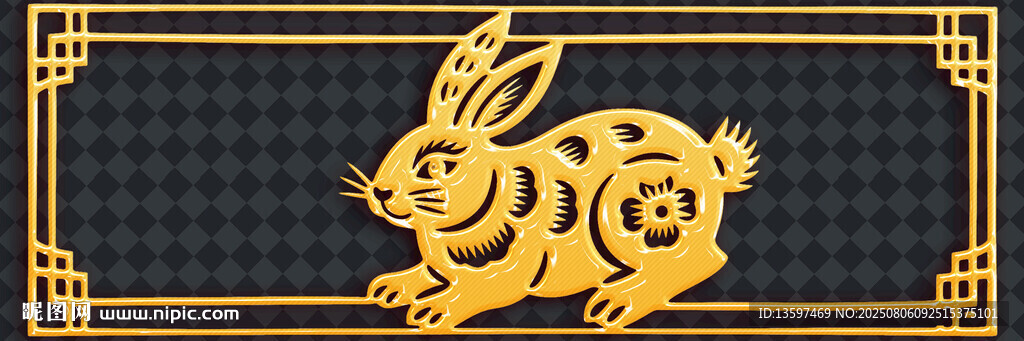 金色剪紙風(fēng)兔子圖案