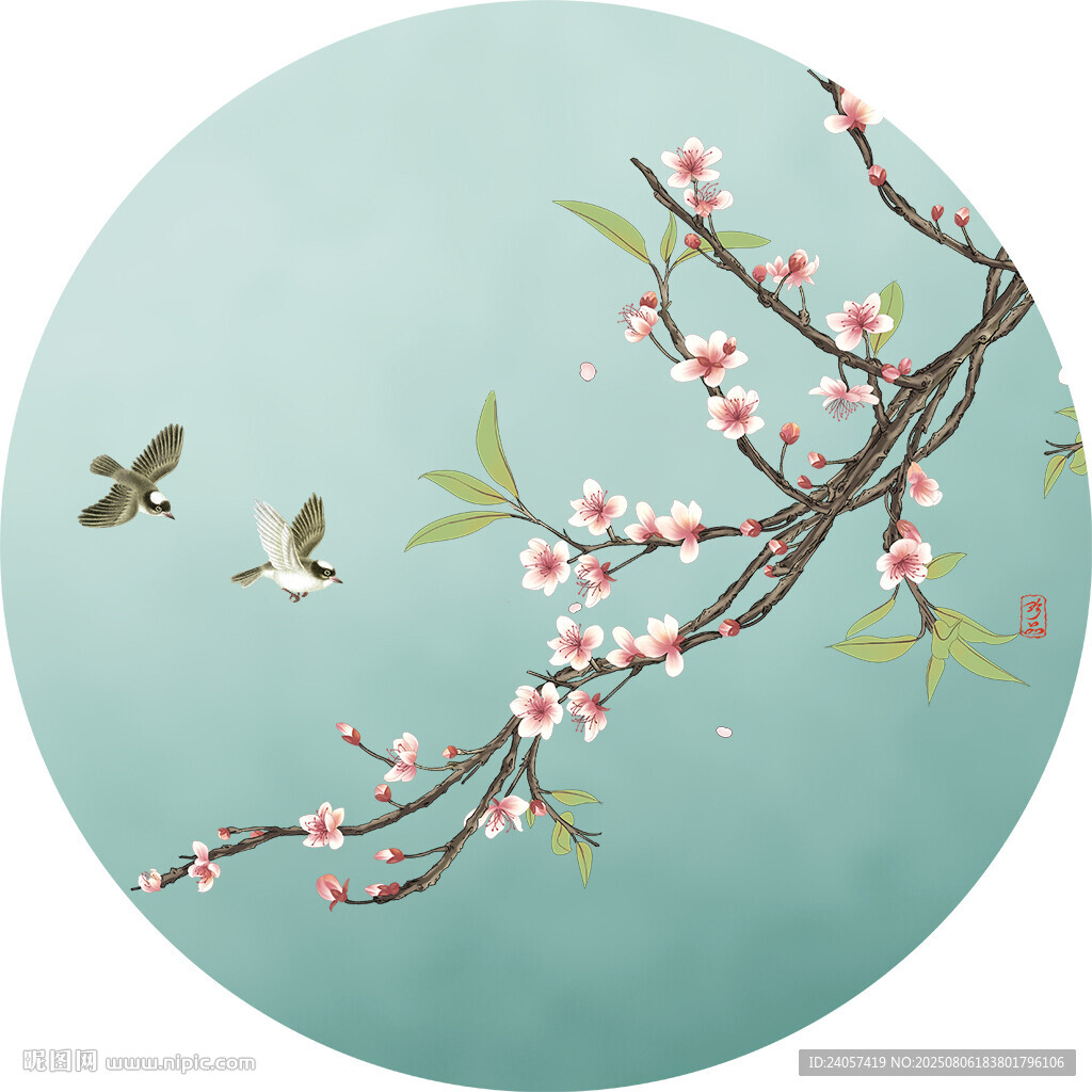 新中式海棠花鳥