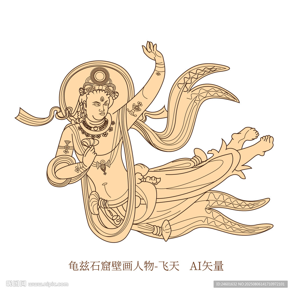 龜茲石窟壁畫(huà)飛天仙女形象插畫(huà)