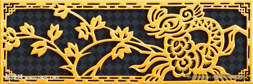 金色中式花鳥紋精美圖案