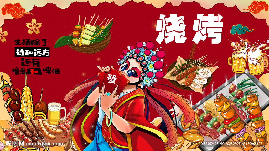 燒烤擼串背景墻