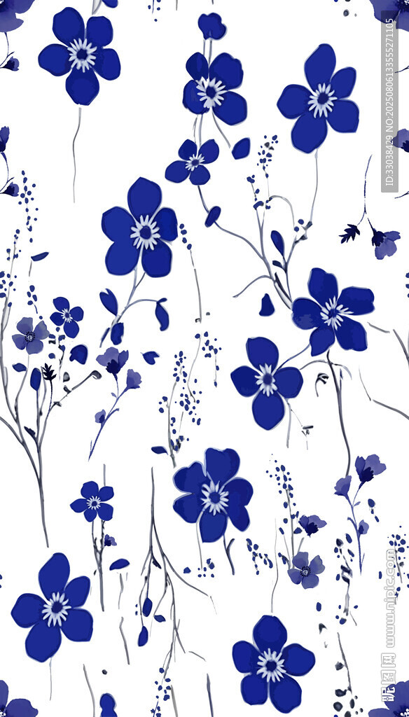 藍(lán)花白色背景花卉圖案
