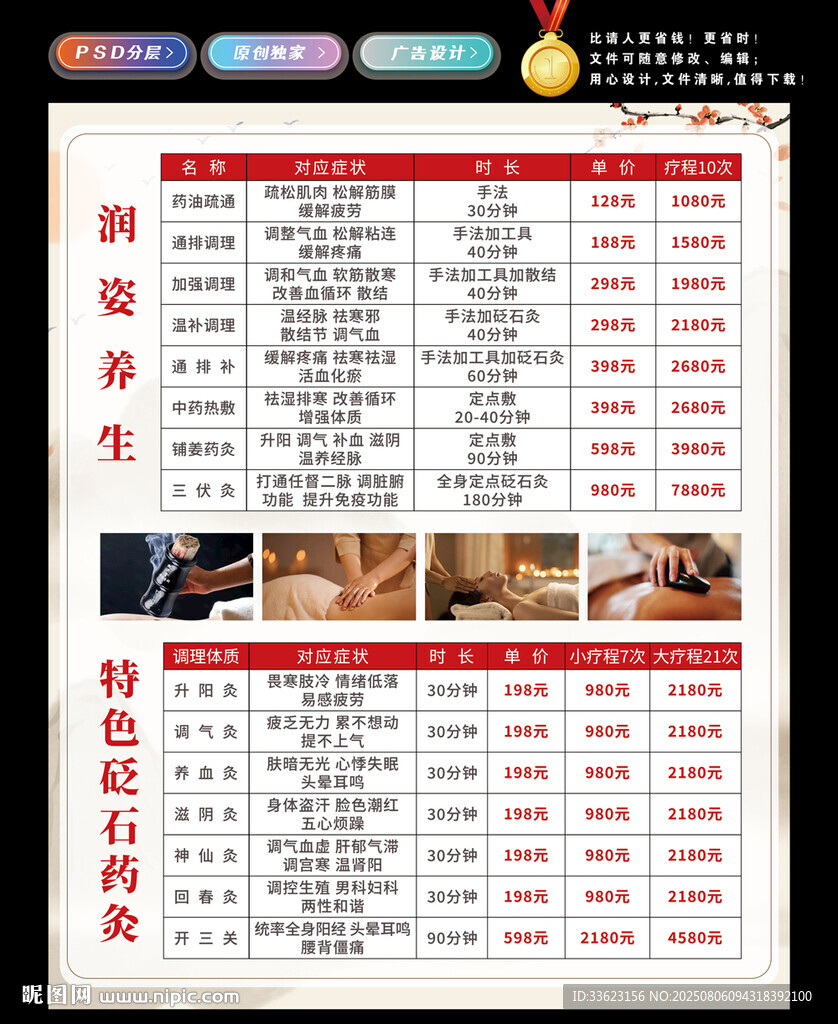 理療價格表