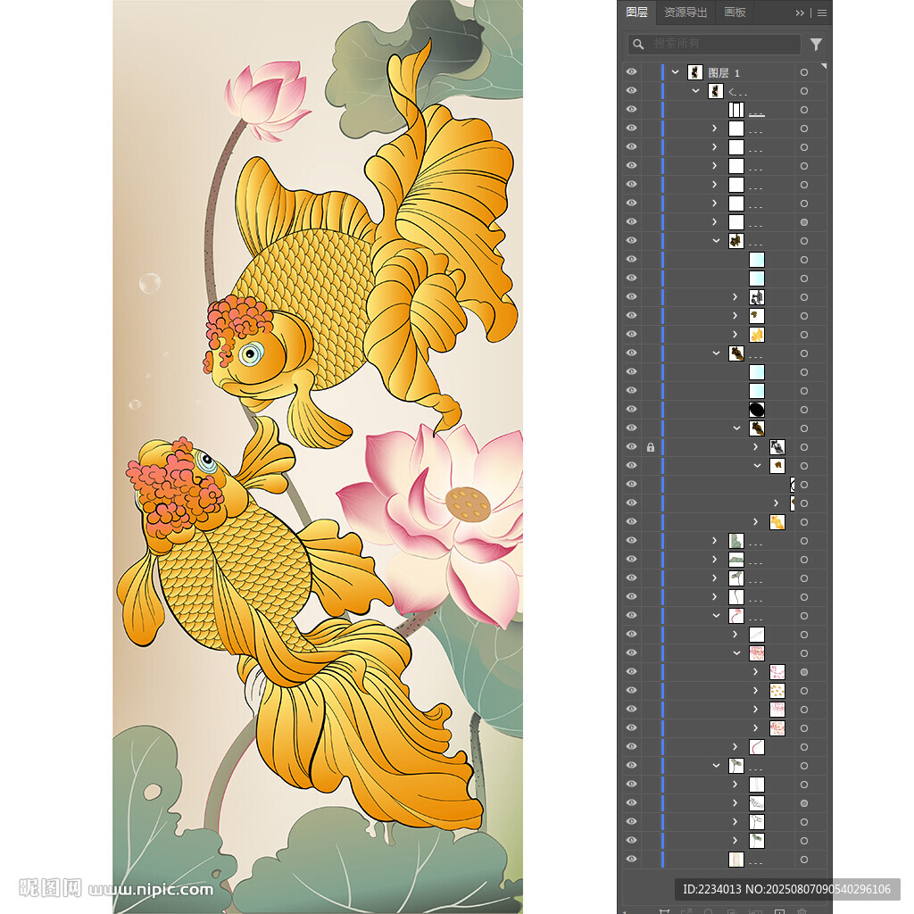 金魚荷花圖