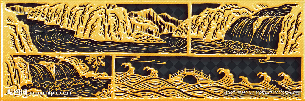 金色山水浮雕藝術(shù)作品