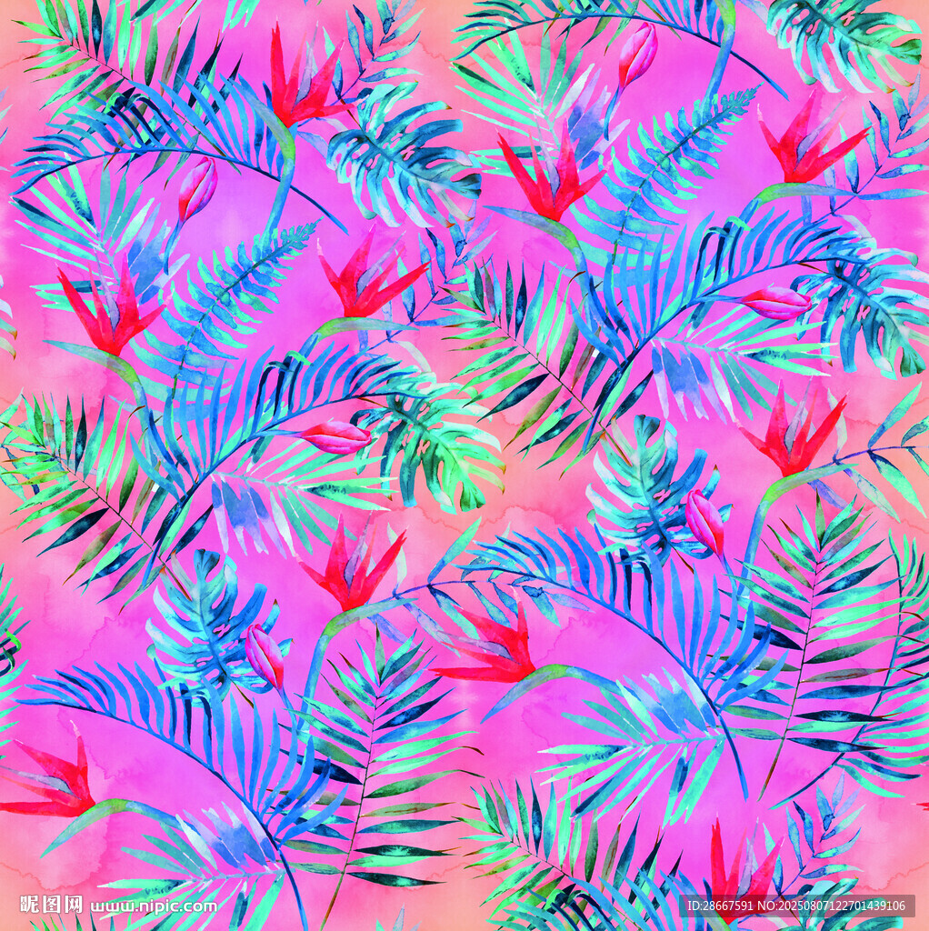 夢(mèng)幻熱帶植物花紋圖案