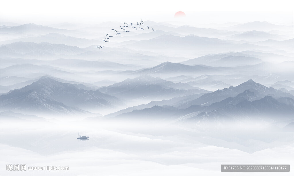 水墨群山背景圖