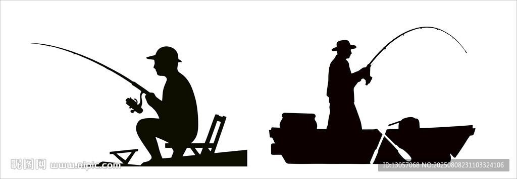 兩人船上垂釣圖