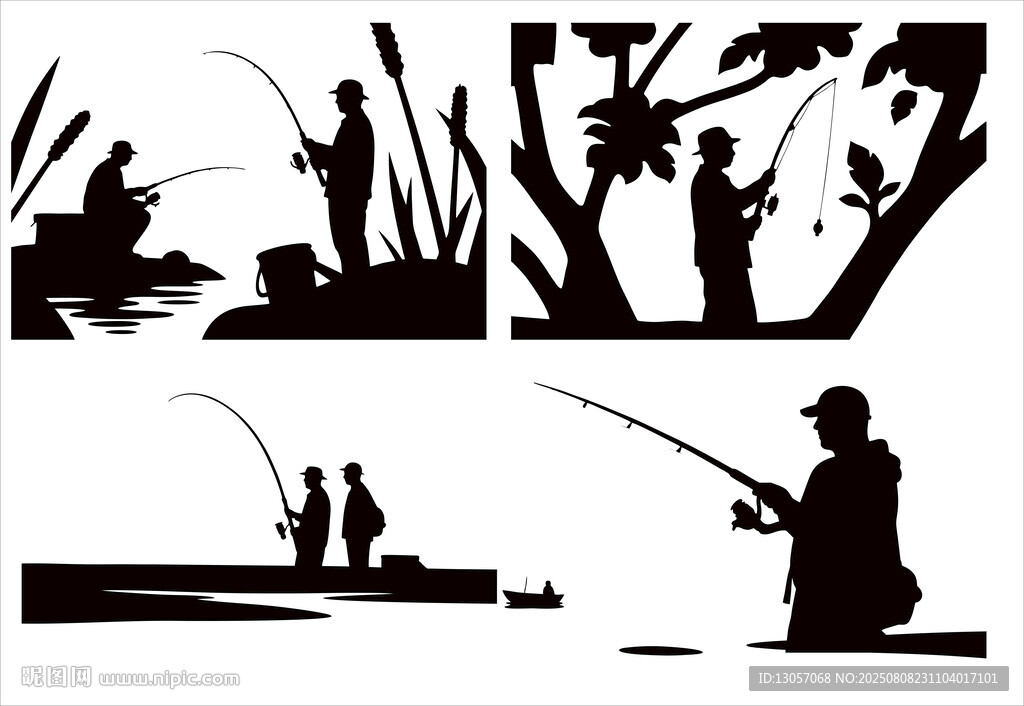 戶外釣魚者剪影