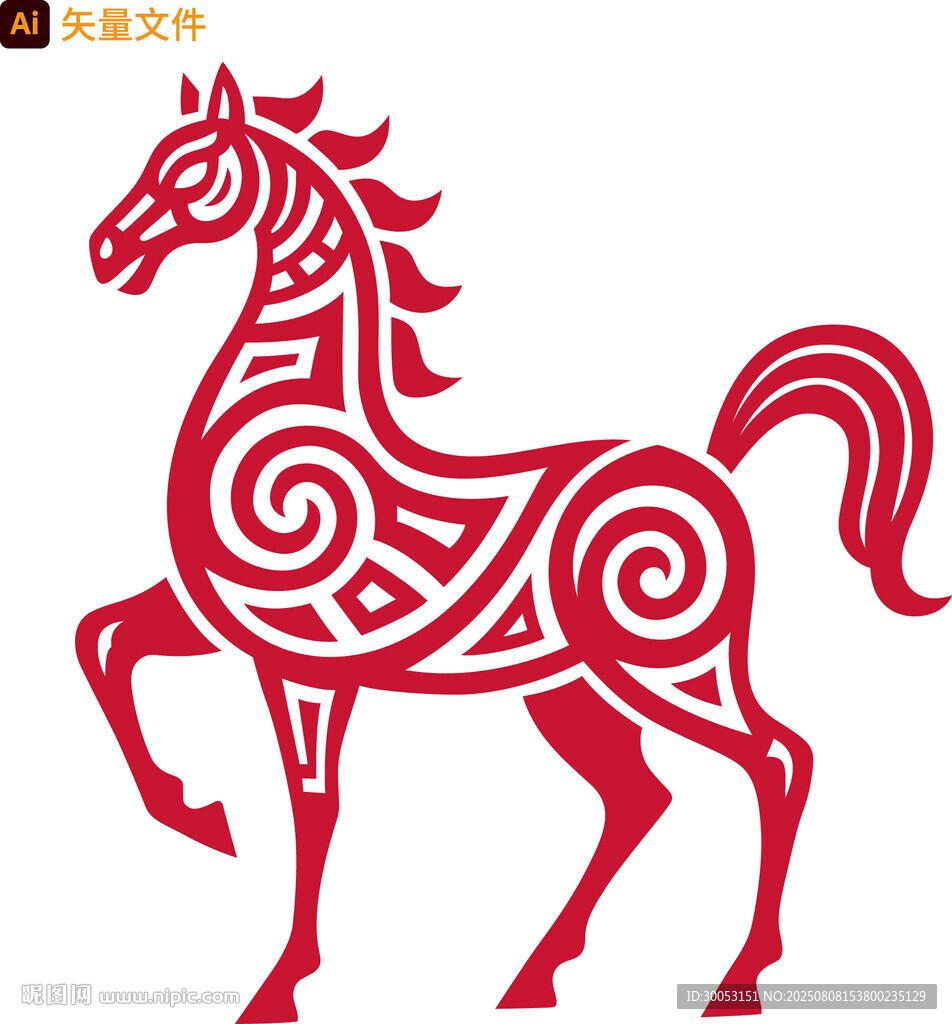 紅色中式風(fēng)格奔跑駿馬圖案
