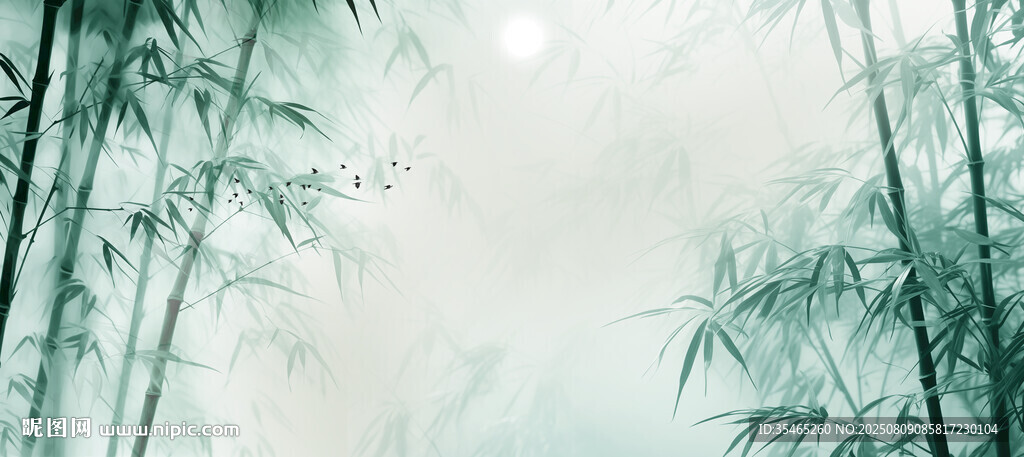 新中式水墨國畫竹子背景墻