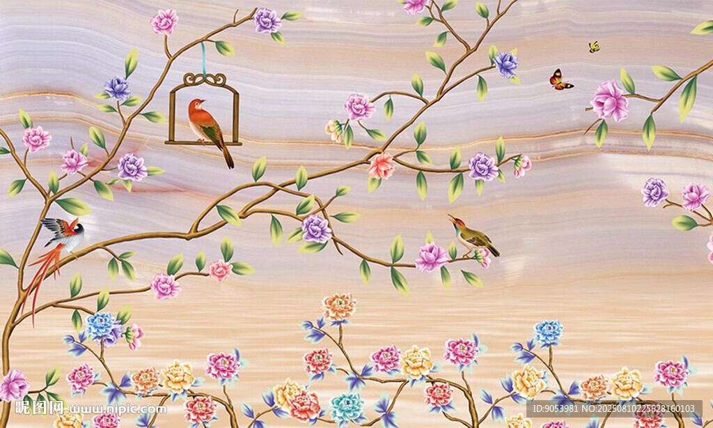 新中式花鳥背景墻