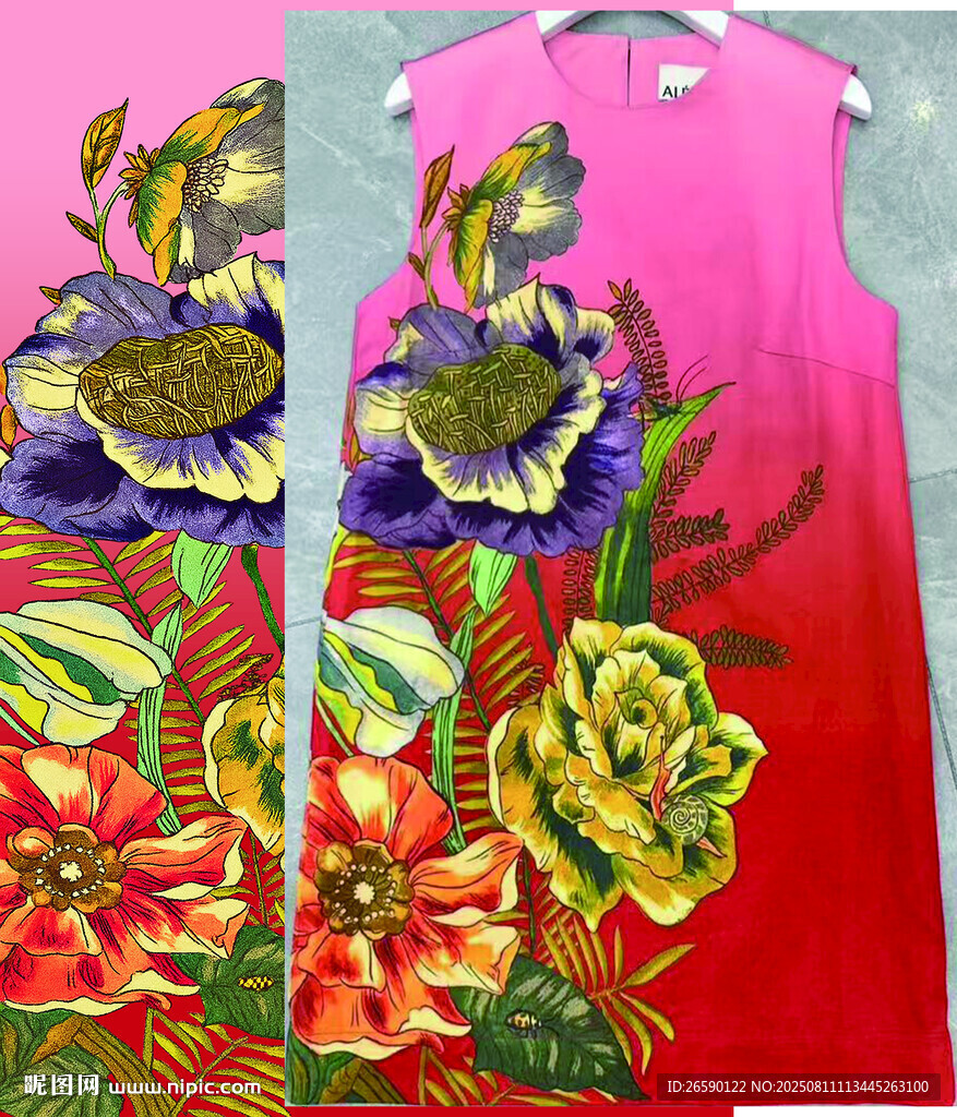 花卉圖案紅色無(wú)袖服裝