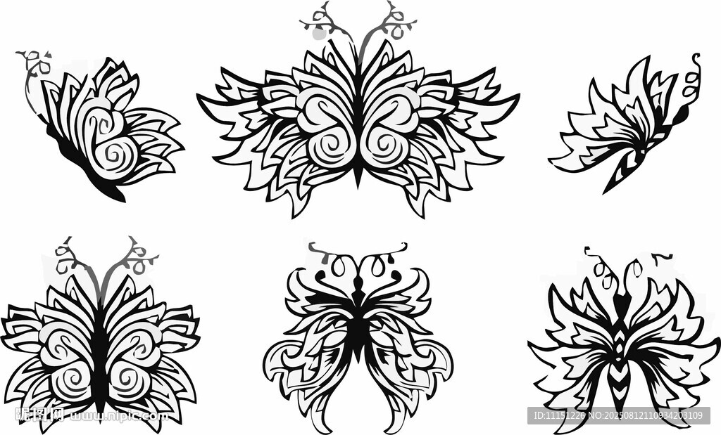 素描蝴蝶素材黑白花奔線條藝術(shù)