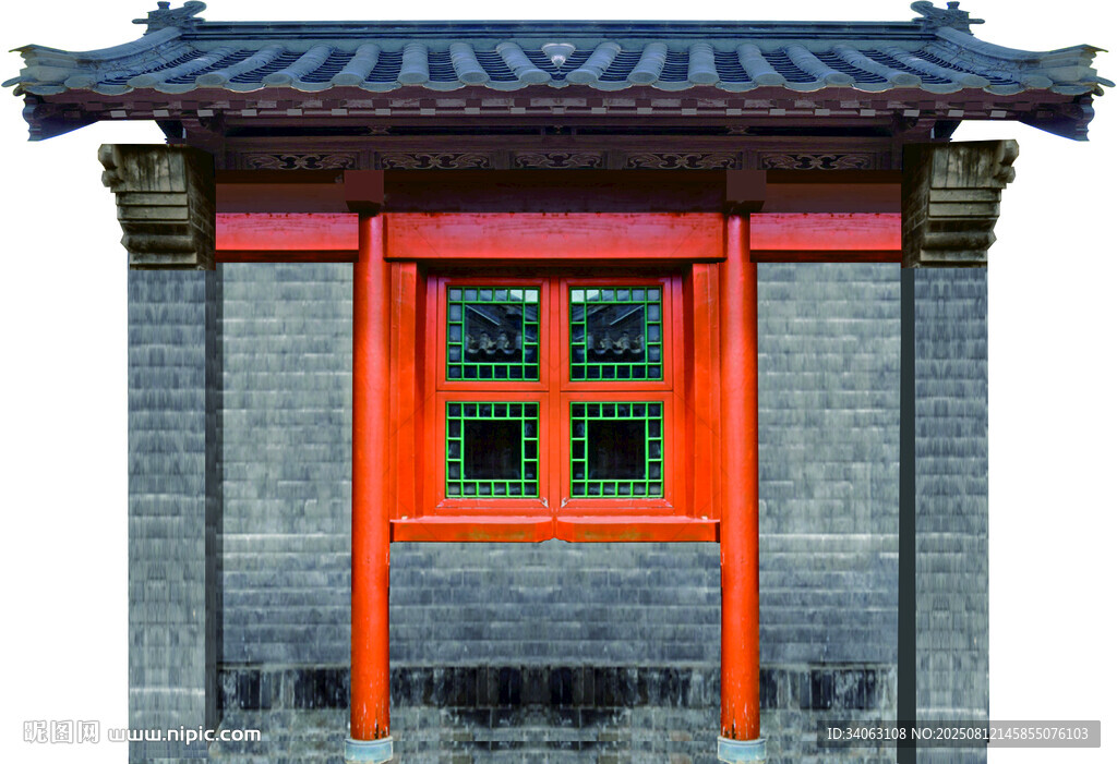 中式傳統(tǒng)建筑紅色門窗
