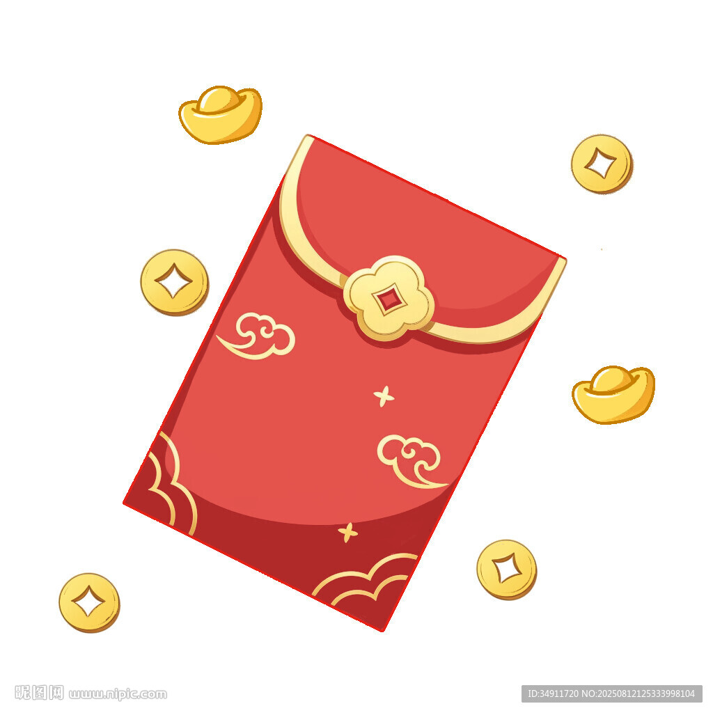 紅包散落金元寶相伴