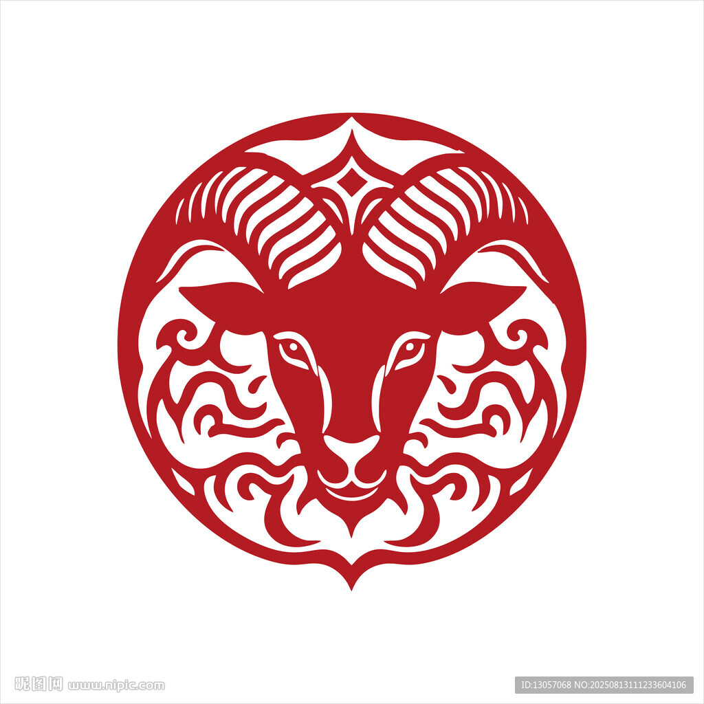 圓形羊頭剪紙藝術(shù)圖案