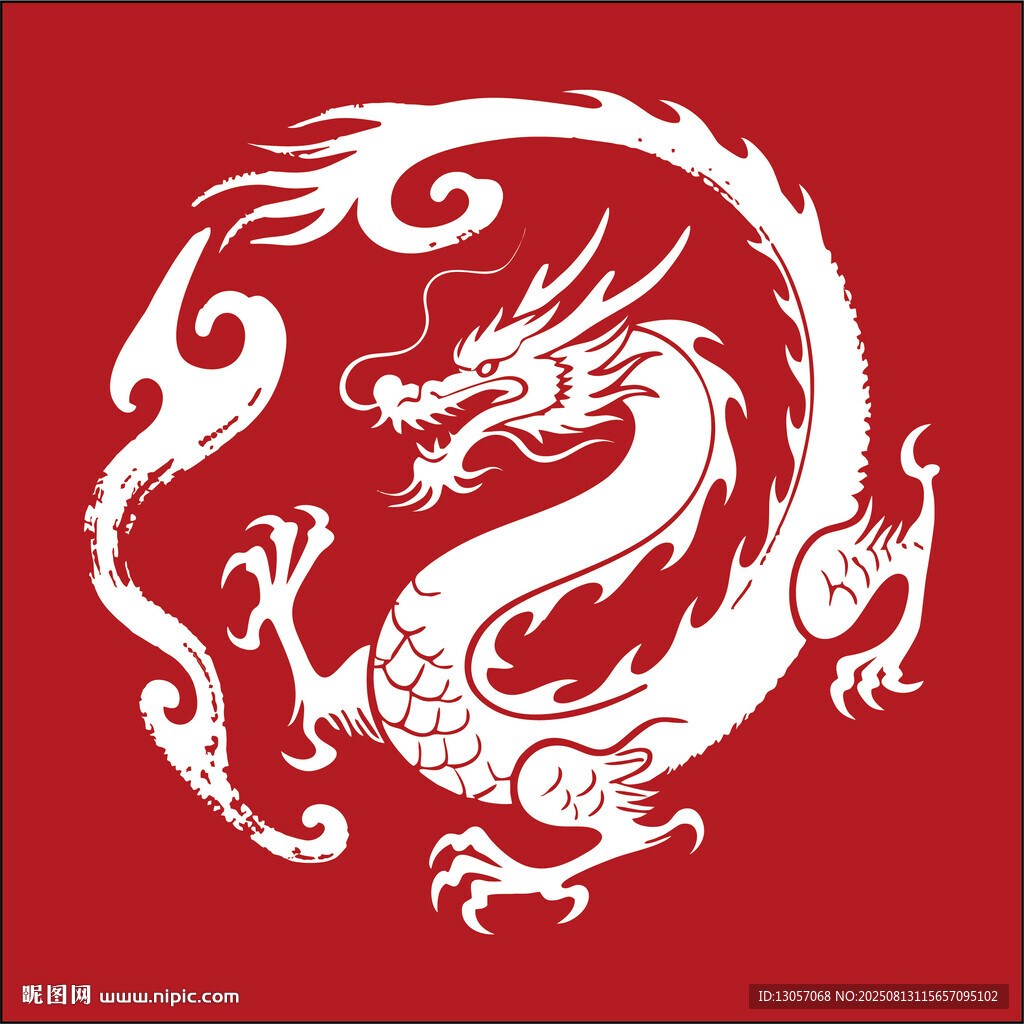紅色背景上的白色龍圖騰
