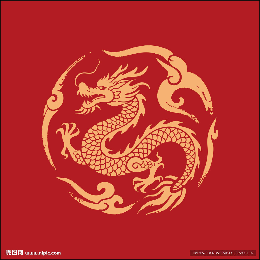 中式紅底金龍圖騰圖案