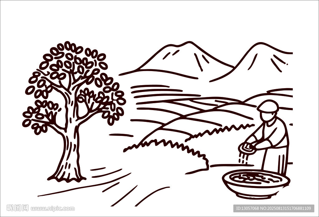 山間農(nóng)人汲水勞作圖景