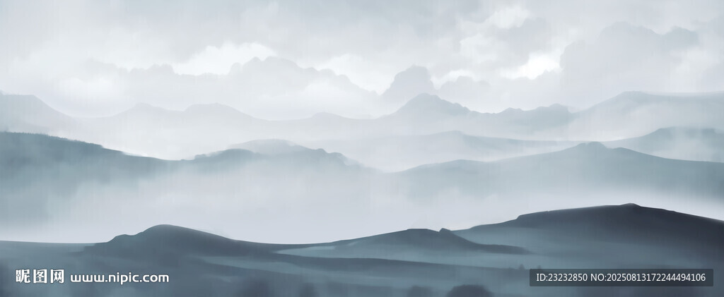水墨風(fēng)格山巒遠(yuǎn)景圖