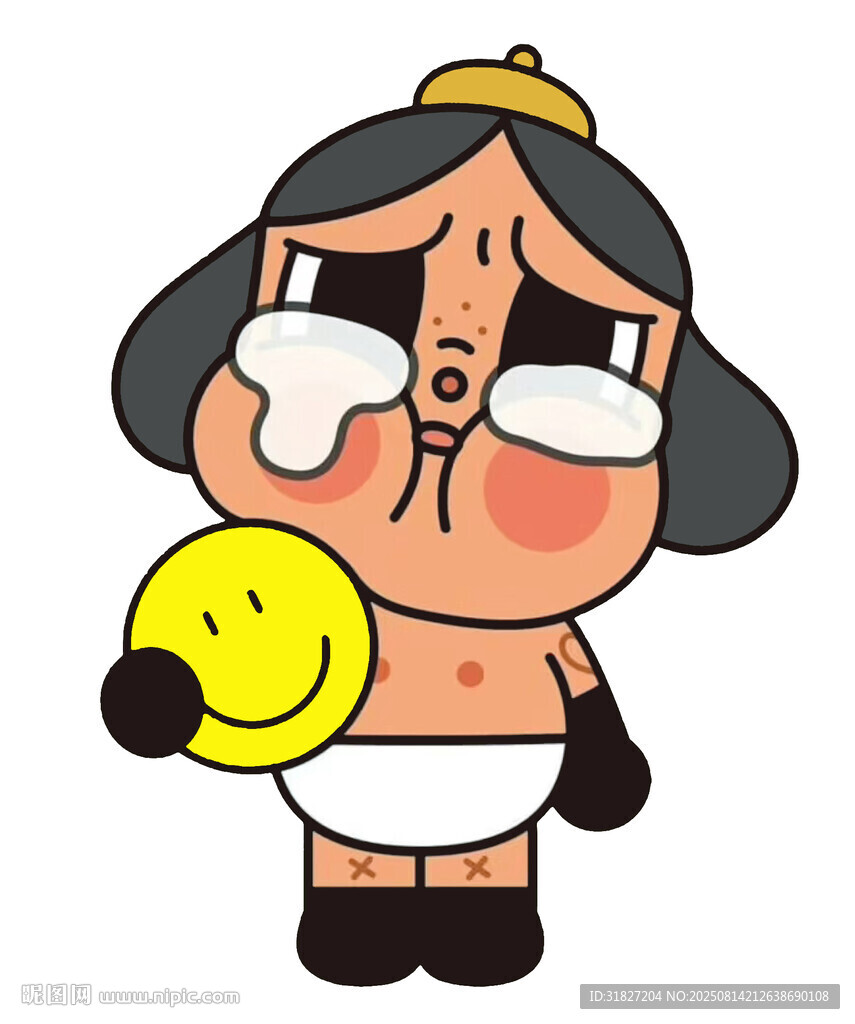 悲傷女孩手持笑臉氣球