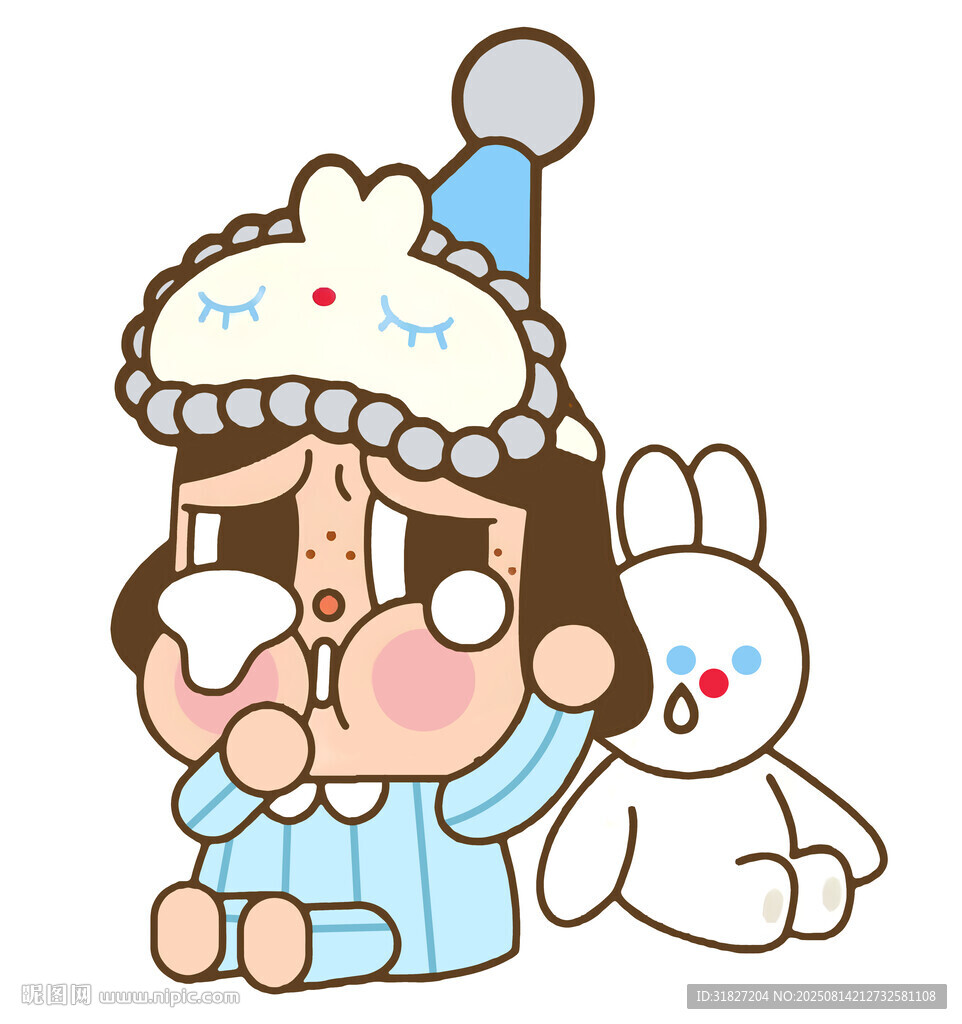 戴帽女孩與白兔玩偶