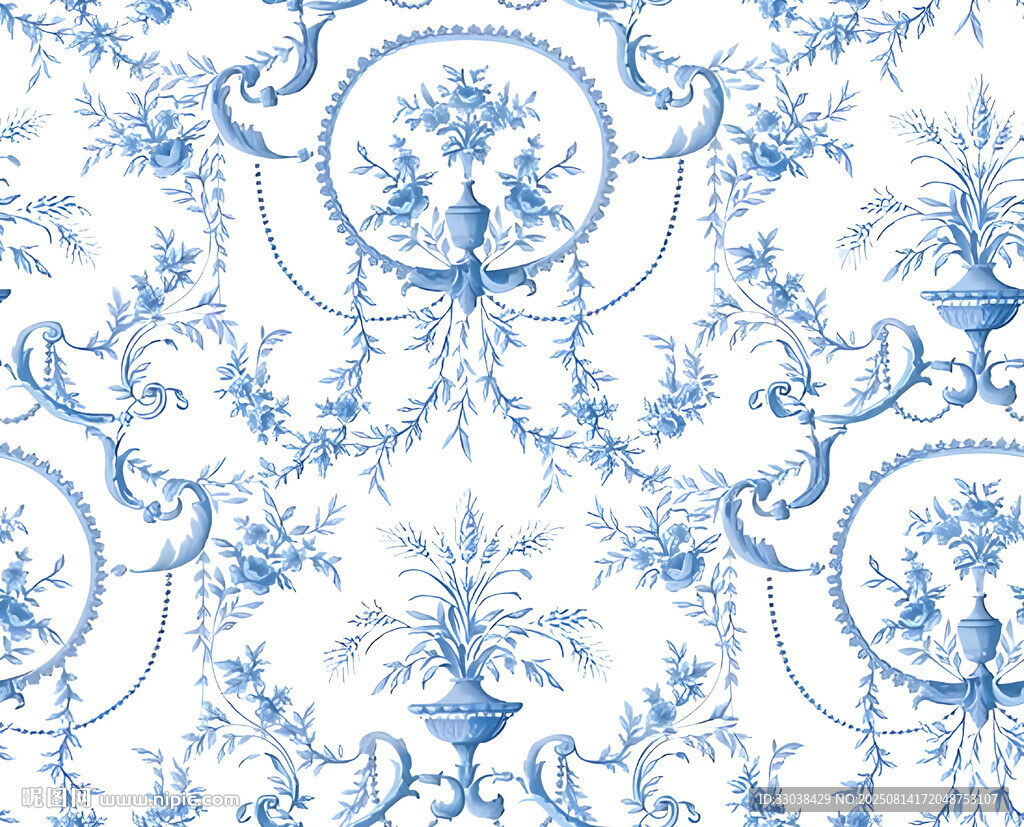 藍(lán)白中式花卉圖案紋理
