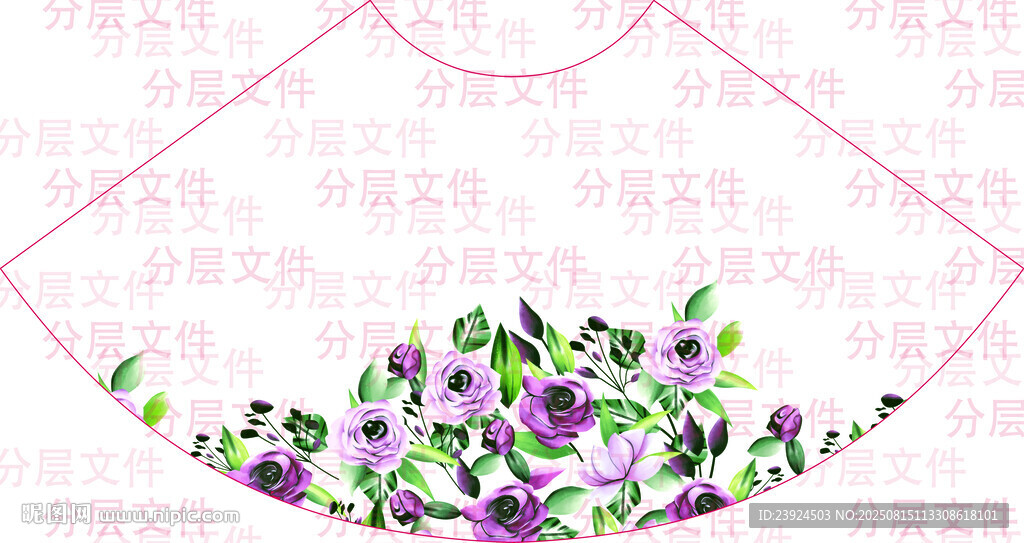 紫色花卉圖案上衣裁片