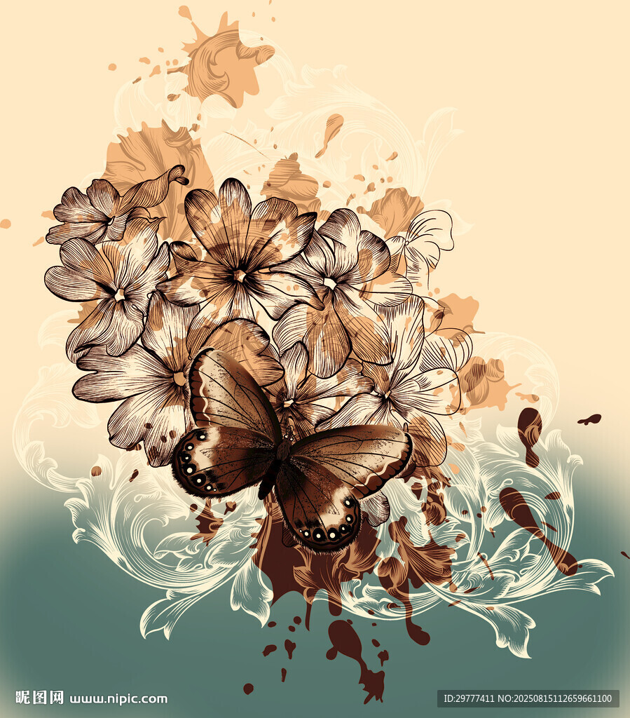 復(fù)古花卉藝術(shù)插畫