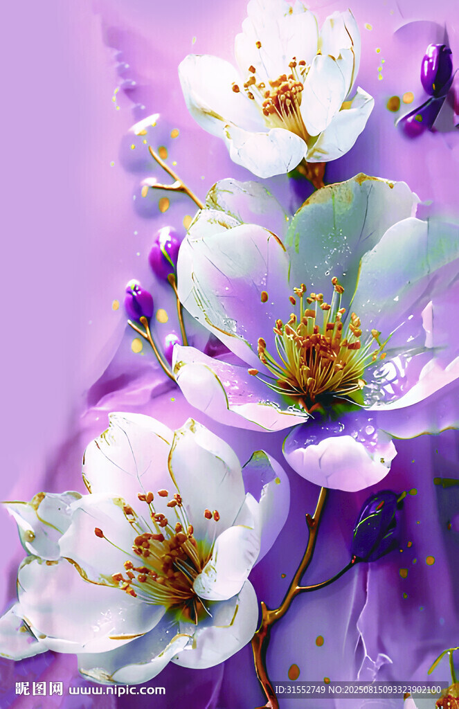 紫色背景下的優(yōu)雅玉蘭花