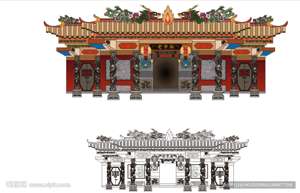 中式傳統(tǒng)老爺廟建筑潮汕拜神明廟