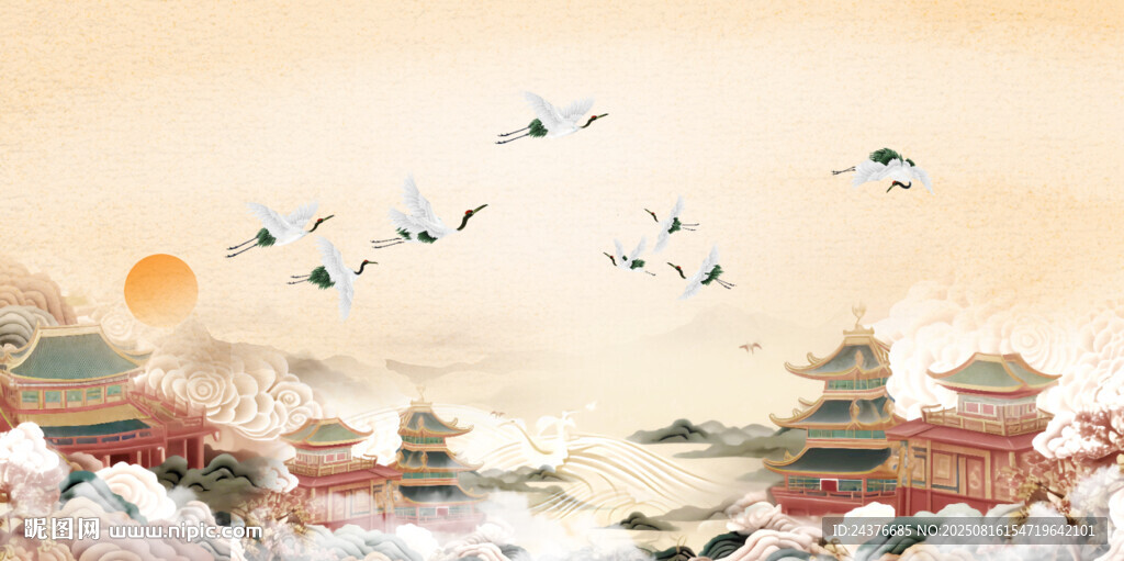 國(guó)風(fēng)山水仙鶴