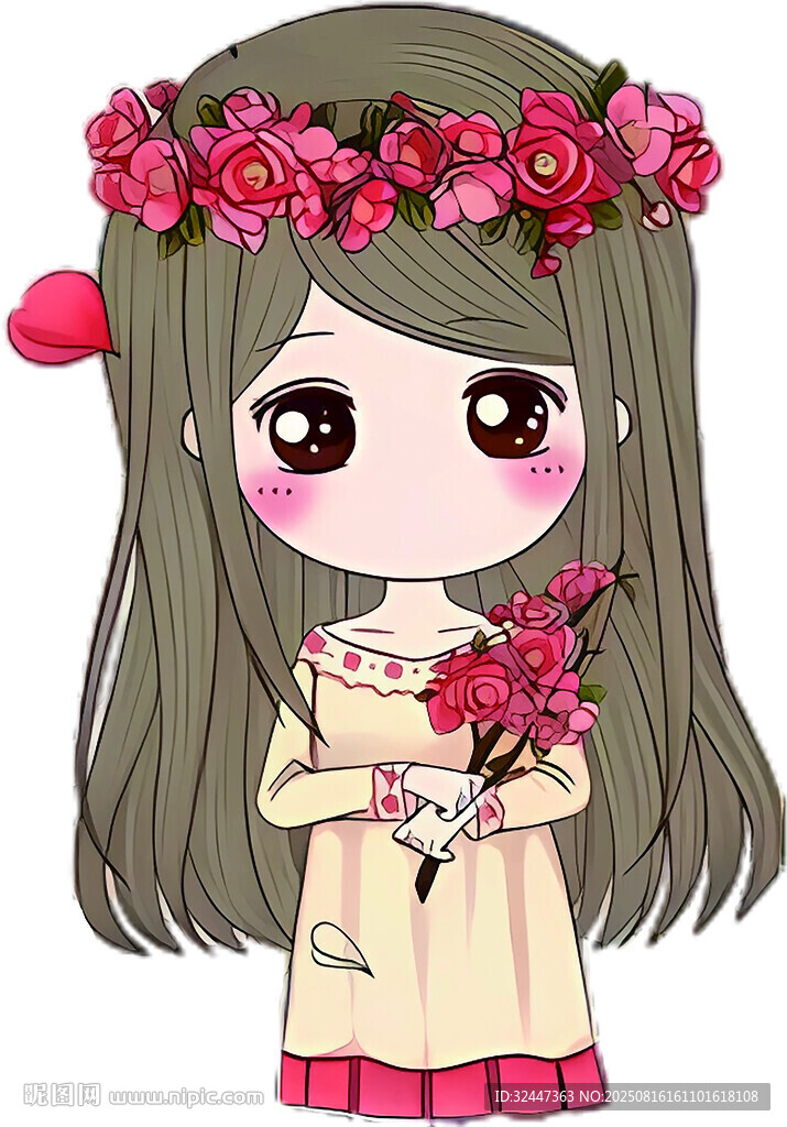 戴花環(huán)捧花的可愛女孩