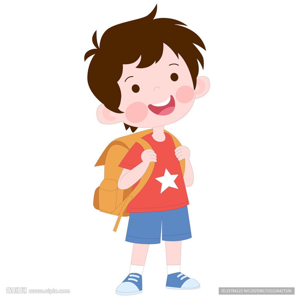 開學(xué)季背著書包去上學(xué)的男孩插畫