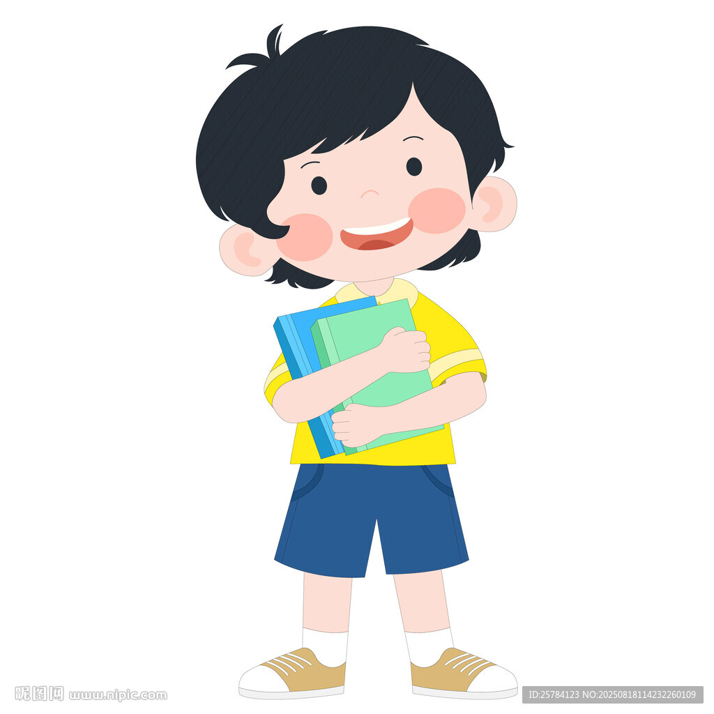開(kāi)學(xué)季兒童抱著書(shū)籍去上學(xué)的男孩