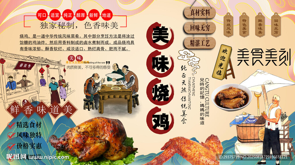 美味燒雞背景墻