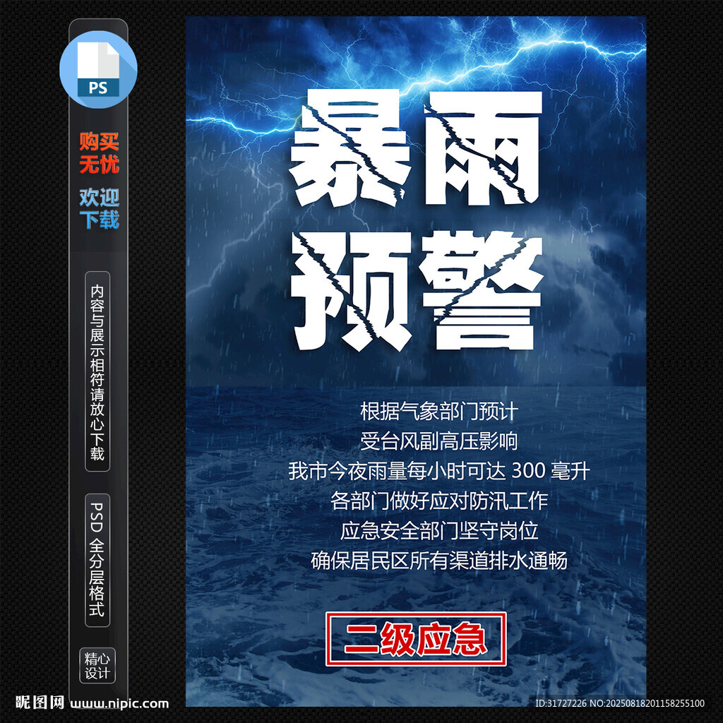 暴雨預(yù)警防洪防汛海報(bào)